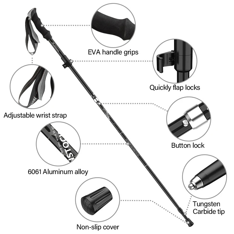  Foldable Trekking Poles – Ultralight Aluminum Walking Sticks