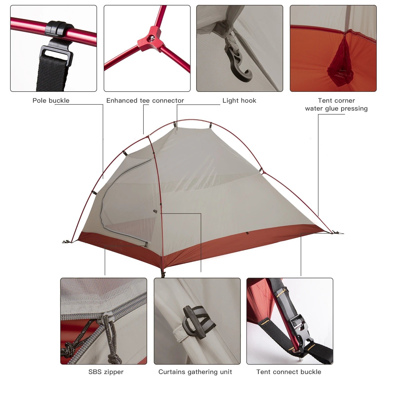 Ultralight Camping Tent Backpack Tent 20D Nylon Waterproof Outdoor Hiking Travel Tent Cycling Tent 1-2 Person