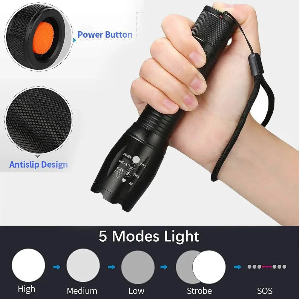 Zoomable LED Flashlight – 5 Modes