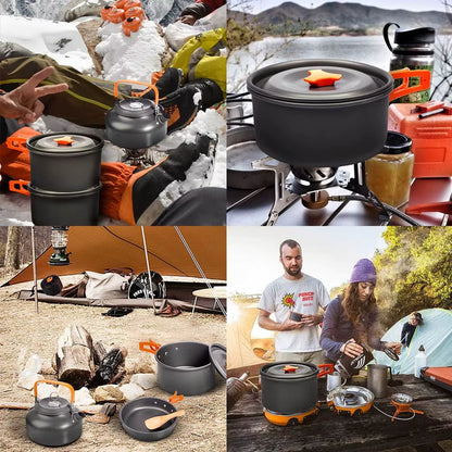 Camping Cookware Set – Non-Stick Pots & Teapot for 2–3 People
